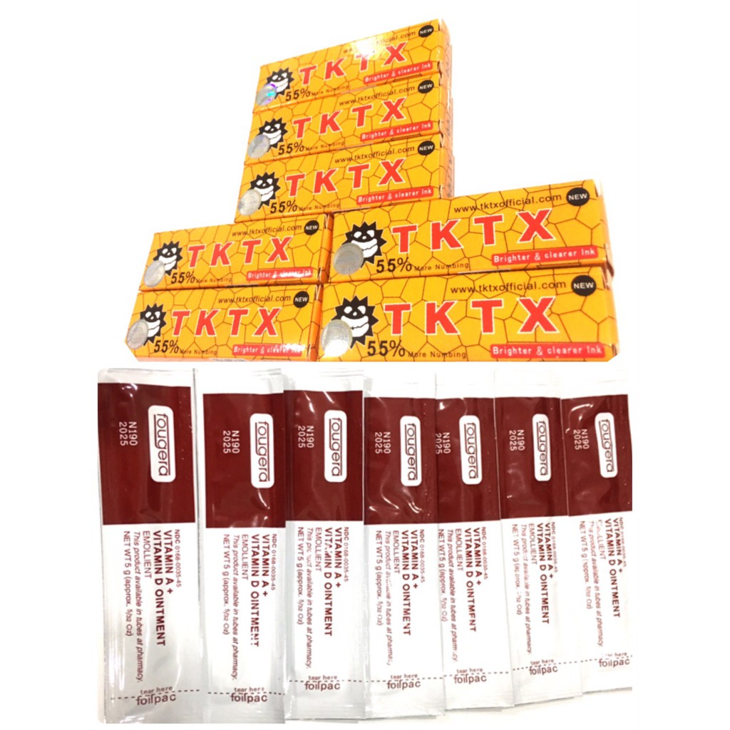 ( ชุด 7 หลอด) ย า ชา สำหรับสักลาย สักคิ้ว ปาก TKTX 55% เหลือง แถมครีมทาหลังสัก