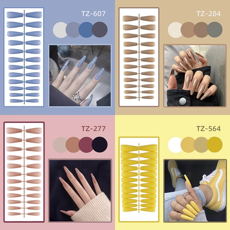 เล็บปลอม หลายสี เนิื้อเงาวาว 24 ชิ้น
