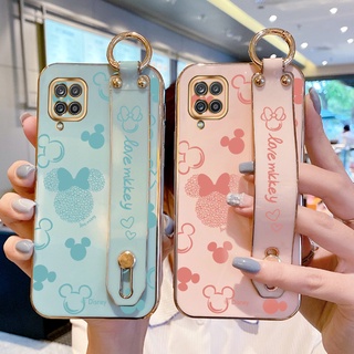 เคสโทรศัพท์มือถือ ชุบโครเมี่ยม ลายมิกกี้เมาส์ พร้อมสายคล้องข้อมือ หรูหรา สําหรับ Samsung Galaxy F12 M12 A12 Nacho A12s A12