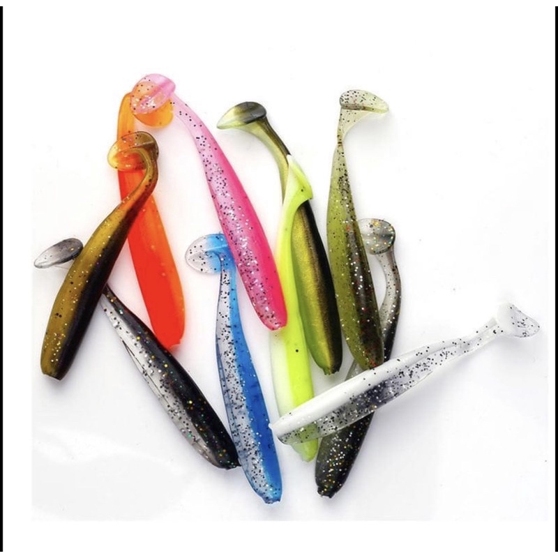 1-2วัน(รวดเร็วทันใจ) *10 ชิ้น Fishing Soft Lures*เหยื่อตกปลาพลาสติกอ่อน*T-หางด้วงหนอน* 14 สี 3 ขนาดให้เลือก 【Aries168】