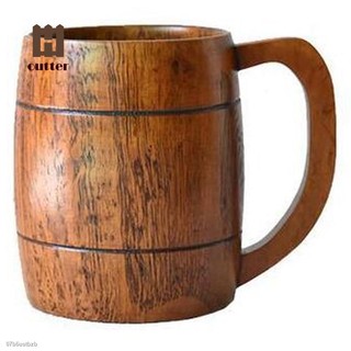 ◐✇☸500ML Free Drink Large Jujube Wood with Handle Beer Wooden Cup Ready Stock