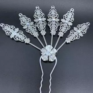 Vintage jewelry เครื่องประดับผม ชุดไทย ปิ่นปักผมออเจ้า สีเงิน หลายสไตล์ ปิ่นปักผมใบไม้