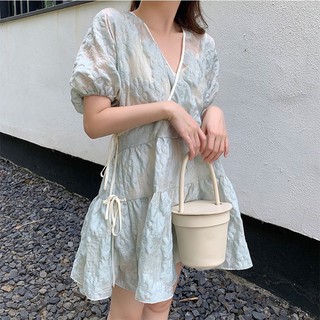 French Bellflower Bubble Sleeve Dress