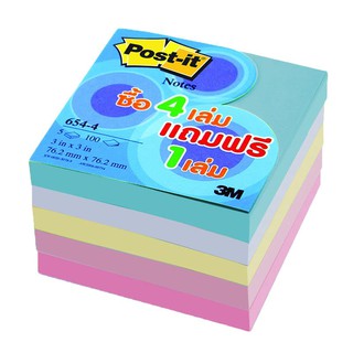 โพสต์-อิท โน้ต แพ็คสุดคุ้ม 654-4 สีพาสเทล 4 แถม 1 Post-It Note Value Pack 654-4 Pastel 4 Free 1