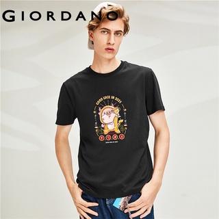 Giordano men T-Shirts Printed Cotton Summer Casual T-Shirts Ribbed Crewneck Short Sleeves Solid T-Shirts Free Shipping