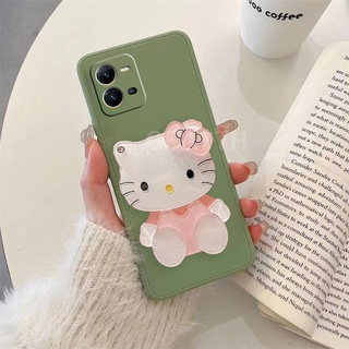 New Skin Feel เคส VIVO V25 5G / V25 Pro 5G / V25e / Y16 / Y35 2022 / Y22 / Y22S Fashion with Cute Kitty Cat Makeup Mirror Cover เคสโทรศัพท์ VivoV25 Soft Case