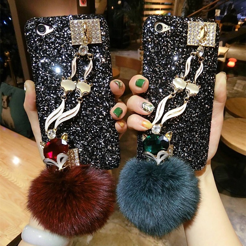 เคสโทรศัพท์มือถือ ประดับขนสุนัขจิ้งจอก คริสตัล หรูหรา สําหรับ iPhone 15 14 13 12 11 Pro Max 6 6s 7 8 Plus X XS Max XR 12 Mini