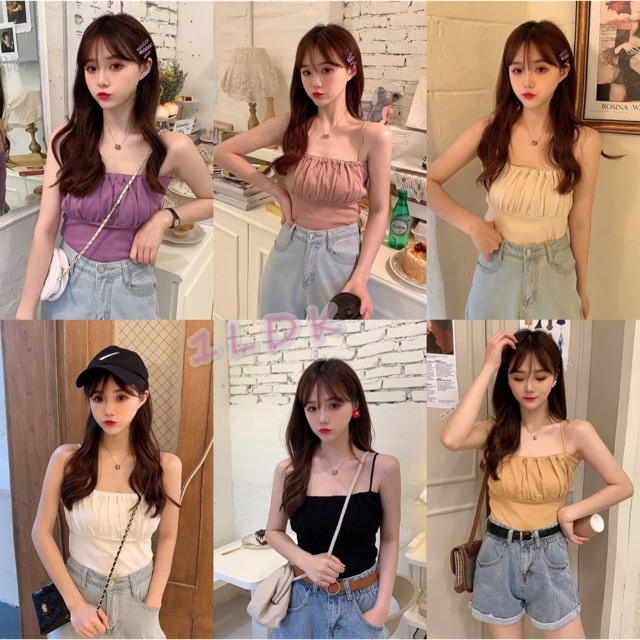 เสื้อ1LDK 🌈 พร้อมส่ง🌈 สายเดี่ยว เเต่งจั๊มหน้า（ZD）