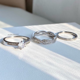 Cris - Shining curve round - Nan 14k ring set. (เซ็ตแหวน 3 วง งานชุบทองคำขาว / สแตนเลส)