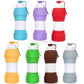 ขวดน้ำซิลิโคนพับเก็บได้ ขนาด 580 ml. 20 oz  Silicone Water Bottle Retractable Folding Travel Drinking Sport Water Bottle