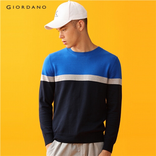 GIORDANO MEN Contrast long-sleeve knitted sweater 01059852