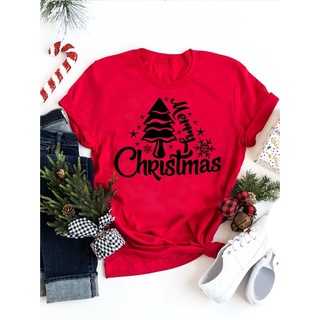 shirtNew Year Tee Holiday Tops Fashion Merry Christmas Festival Women Letter Sweet Tree Lovely Print Female T-Shirt DW