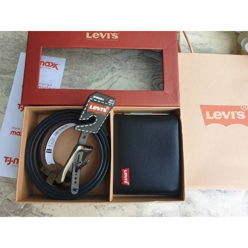 RESTOCK!!! LEVI’S REAL LEATHER BELT &amp; WALLET VALUE PACK กระเป๋าสตางค์พับสองตอนและเข็มขัดวัสดุหนังวัวแท้