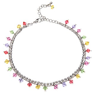 Suvani Jewelry -Multicolore Crystal Brass Anklet Silver 925% สร้อยข้อเท้า เป็นเงินแท้925   กำไลข้อเท้ามีความยาว 9.5 นิ้ว