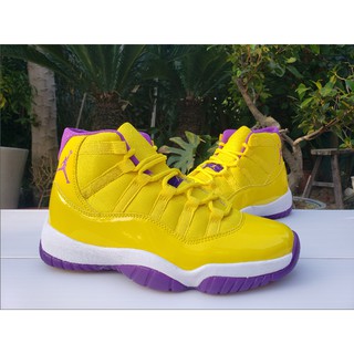 2020 Kobe x Air Jordan 11 High AJ11 Kobe Bryant ที่ระลึก สีเหลือง/สีม่วง
