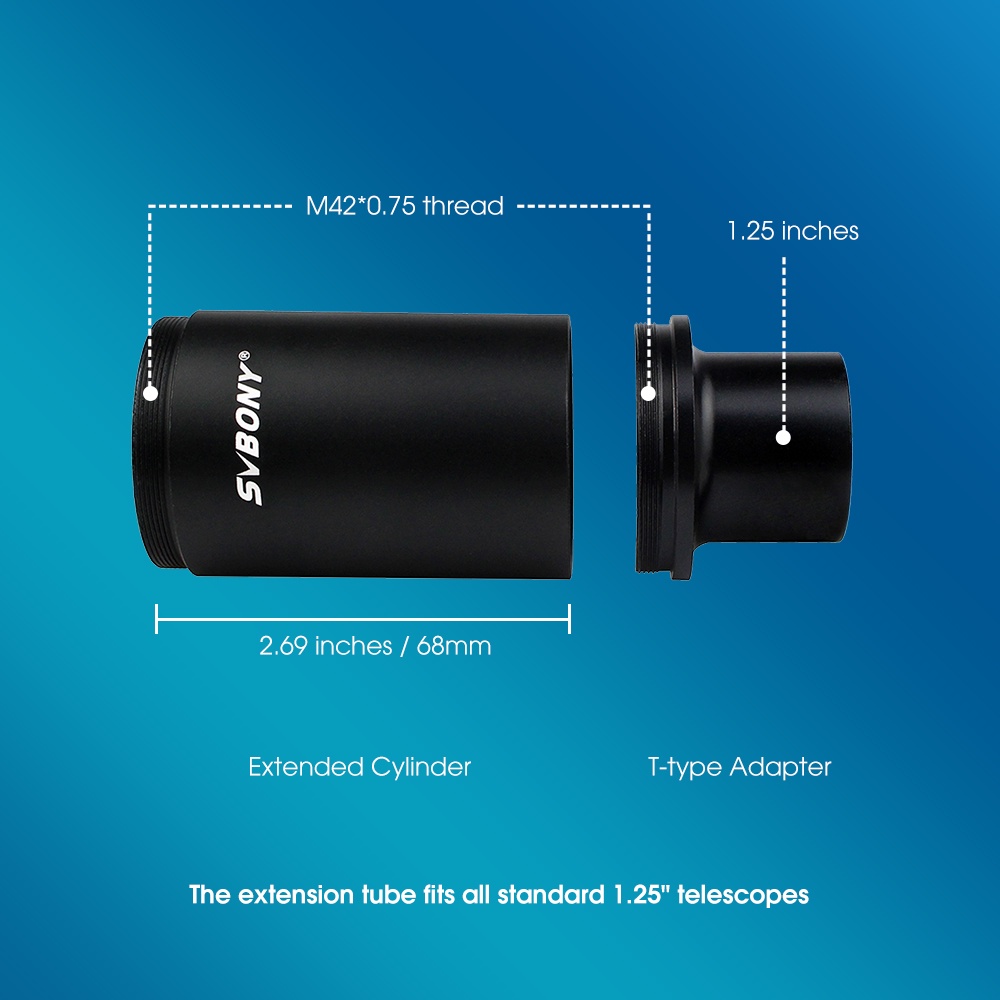 SVBONY CA1 อะแดปเตอร์กล้องโทรทรรศน์ดาราศาสตร์หลอดขยาย SLR กล้องถ่ายภาพแขนโลหะทั้งหมด 1.25 นิ้วเข้ากันได้สำหรับการถ่ายภาพกล้อง DSLR