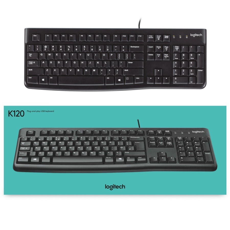 Logitech K120 USB Wired Keyboard - สีดํา 100% Original Compact Windows, MAC, Linus & Chrome OS