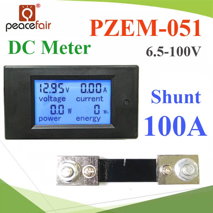 DC มิเตอร์ดิจิตอล 0-100A 6.5-100V แสดง โวลท์ แอมป์ วัตต์ และพลังงานไฟฟ้า 100A Shunt รุ่น PZEM-051-DC