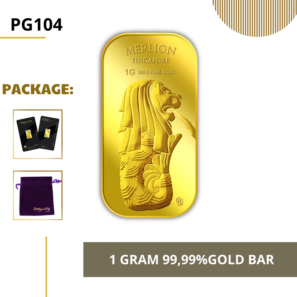 Puregold 99.99 ทองคำแท่ง 1g ลาย Singapore Merlion Fountain ทองคำแท้จากสิงคโปร์