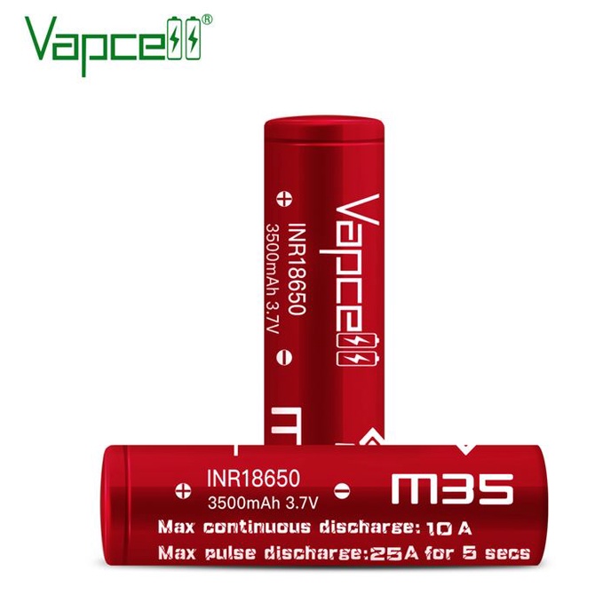 (เมื่อซื้อ 2 ก้อนฟรีกระเป๋าใส่ถ่าน) ถ่านชาร์จ Vapcell สีแดง รุ่น 18650 M35 3500mAh 10A/25A