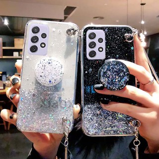 เคส Samsung Galaxy A53 A23 A33 A573 A13 4G S22 S22+ S22 Ultra A52S A52 A72 5G Soft tpu Glitter Star Silicone stand cover Galaxy S21 plus Ultra 2021 with strap