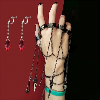 anime Hunter x Hunter Kurapika Five fingers chain Earrings cosplay chains punk Hip Hop Vintage Cross ring Bracelet Accessories