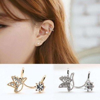 ต่างหู ไม่ต้องเจาะหู ตุ้มหู จิว Silver Crystal Gold Color Cuff Earring Earring Butterfly Design Ear Clip  - 1 ข้าง