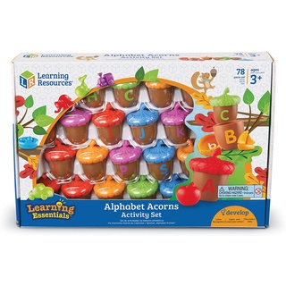 Learning Resources, Alphabet Acorns Activity Set เรียนรู้ภาษาอังกฤษ พร้อมโมเดลผลลูกโอ้ก 78 ชิ้น ของเล่นเด็ก 3 ปีขึ้นไป