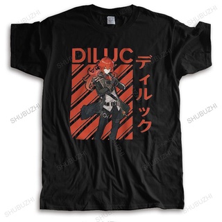 [S-5XL] เสื้อยืดแขนสั้น ผ้าฝ้ายแท้ พิมพ์ลายอนิเมะ Diluc Genshin Impact สไตล์ฮาราจูกุ สําหรับผู้ชาย