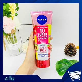 NIVEA Extra Bright 10 Super นีเวีย ผลิตภัณฑ์บำรุงผิว เซรั่ม เอ็กซ์ตร้าไบรท์เท็นซูเปอร์วิตามินแอนด์สกินฟู้ด 180 มล