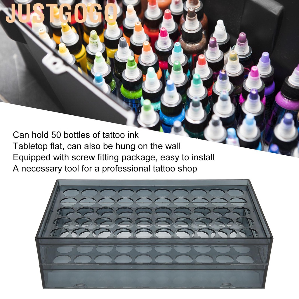 Justgogo 50 Holes Tattoo Bottle Rack Wall Mounted PC Black Anti Fall ...