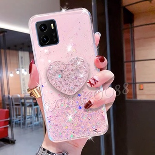 เคสโทรศัพท์มือถือแบบนิ่ม วีโว่ VIVO Y01 Y75 Y33T Y33S Y21T Y21S Y21 Y21A Y76 Y73 Y15A Y15S V23 V23E 4G 5G Casing Fashion Bling Glitter Star Transparent Softcase Phone Case With Love Stand Holder Back Cover เคส VIVOY01 VIVOY33T