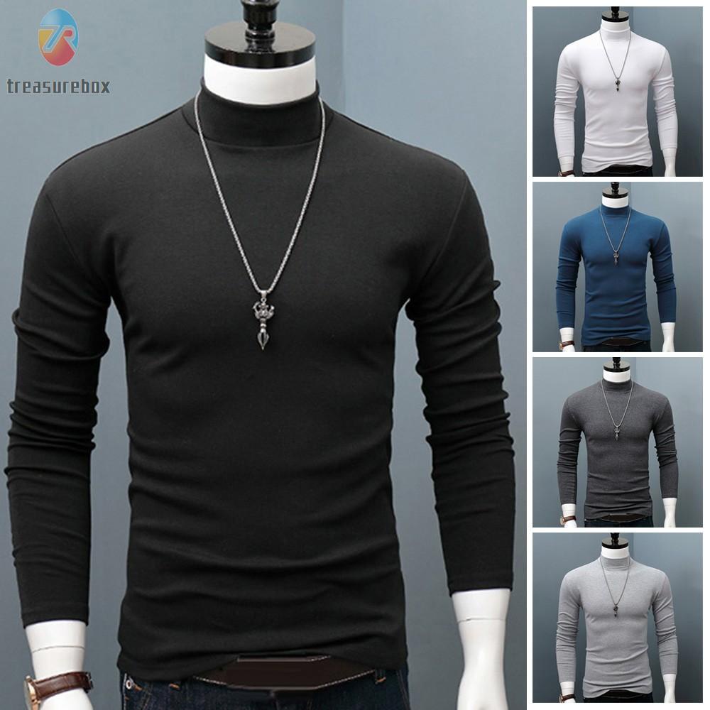 BIG DISCOUNTS เสื้อยืดแขนยาวคอกลมแฟชั่นฤดูหนาวสําหรับผู้ชายสีพื้น [TRSBX-TH]