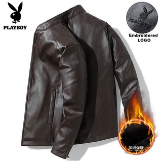 PLAYBOY Autumn Knights Polo Leather Jacket Mens Essential Windproof Outwear PU Leather