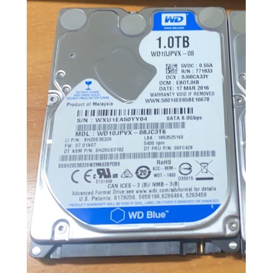 HDD 2.5" 1TB  มือสอง WD BLUE SATA 6 Gbps ไม่ติดสี ไม่มี BAD งานคัด