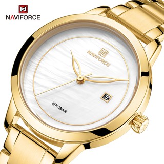 NAVIFORCE 5008 ใหม่แฟชั่นผู้หญิงนาฬิกาหรูหรา gold ควอตซ์สุภาพสตรีนาฬิกา ตาข่ายนาฬิกาข้อมือ