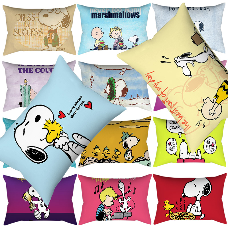การ์ตูน Snoopy พิมพ์รูปสี่เหลี่ยมผืนผ้าโยนหมอนโซฟารถโซฟาหมอนตกแต่งห้องนอน 30x50 ซม.เบาะ Cove