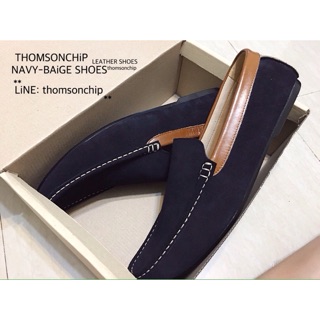 รองเท้าหนังกลับ กรมท่า เบจ Leather Navy Blue-Baige Shoes