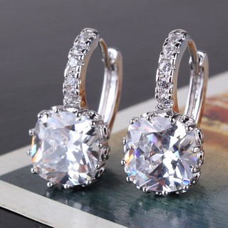 ต่างหูเพชร CZ AAA+ ตัวเรือน 18K white gold filled