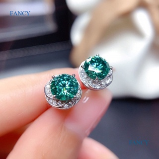 Fancy ต่างหูสตั๊ด เพทาย ทรงกลม สีเขียว เงิน รูปดอกไม้ เรียบง่าย สง่างาม เครื่องประดับ สําหรับผู้หญิง