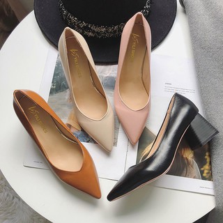 Pointed-toe high-heeled Korean fashion shallow single shoes women 2020 spring new รหัสสินค้าS1158