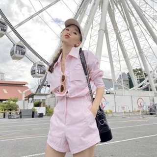 lookbooklookbook - joey top pink stripe เสื้อเชิ้ตลายทางสีชมพู