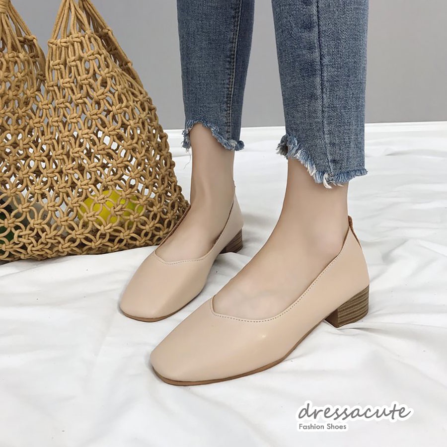 C18 หนังนิ่ม ใส่สบาย ❤️ รองเท้าส้นสูง ส้นลายไม้ แบบหน้าตัด - รูปที่ 2