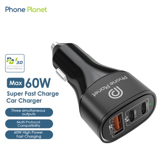 Phone Planet หัวชาร์จรถ USB Type C QC PD3.0 60W ชาร์จเร็ว 3 Port  Car Super Fast Charger with PPS ที่ชาร์จเร็วในรถ