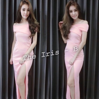 Maxi dress ทรงปาดไหล่ (ชมพู)