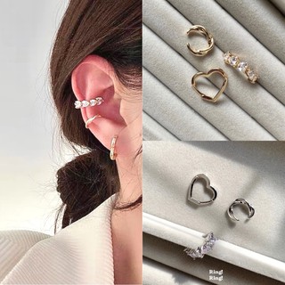 Ringring_acc | ต่างหูหนีบเพชร เซต 3 ชิ้น Gold/ Silver Ear cuff ต่างหูหนีบเงินแท้ พร้อมส่ง