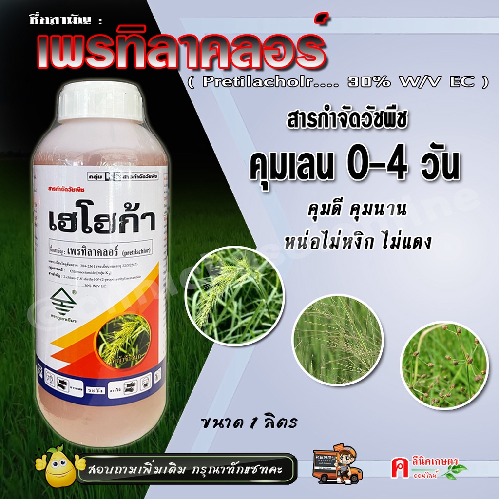 เฮโฮก้า-เพรทิลาคลอร์ ( 1 ลิตร) คุมเลน 0-4 วัน ข้าวไม่แดง หน่อไม่หงิก ป้องกันกำจัดวัชพืช ยาคุมหญ้า