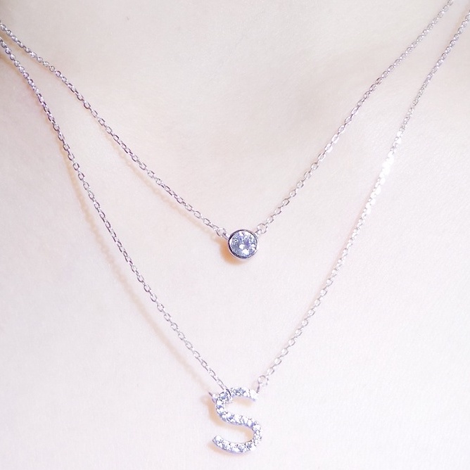 Fliz - S DOUBLE LAYER PENDANT - S Letter Necklace Initial Silver 925 S925 PS20288