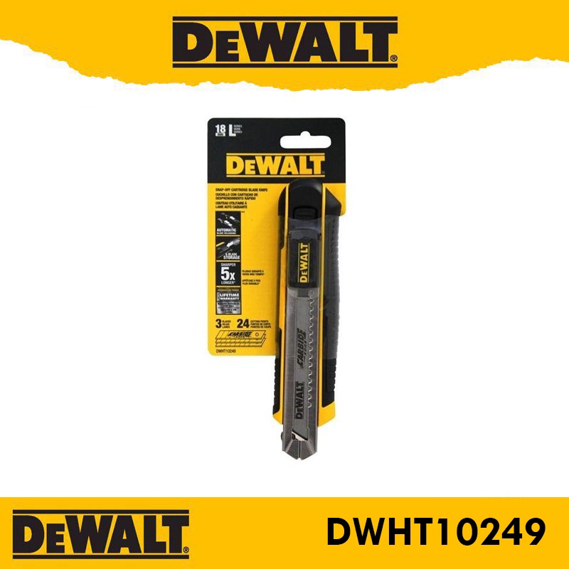DEWALT มีดคัดเตอร์ รุ่น DWHT10249 Carbride ขนาด 18มม. พร้อมใบคัดเตอร์ 3 ใบ