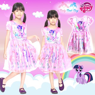 ชุดเดรส My Little Pony สีชมพู เสื้อแขนสั้น กระโปรงสั้นคลุมเข่า ลิขสิทธิ์ฮาสโบแท้ โพนี่แท้ ใส่สบาย